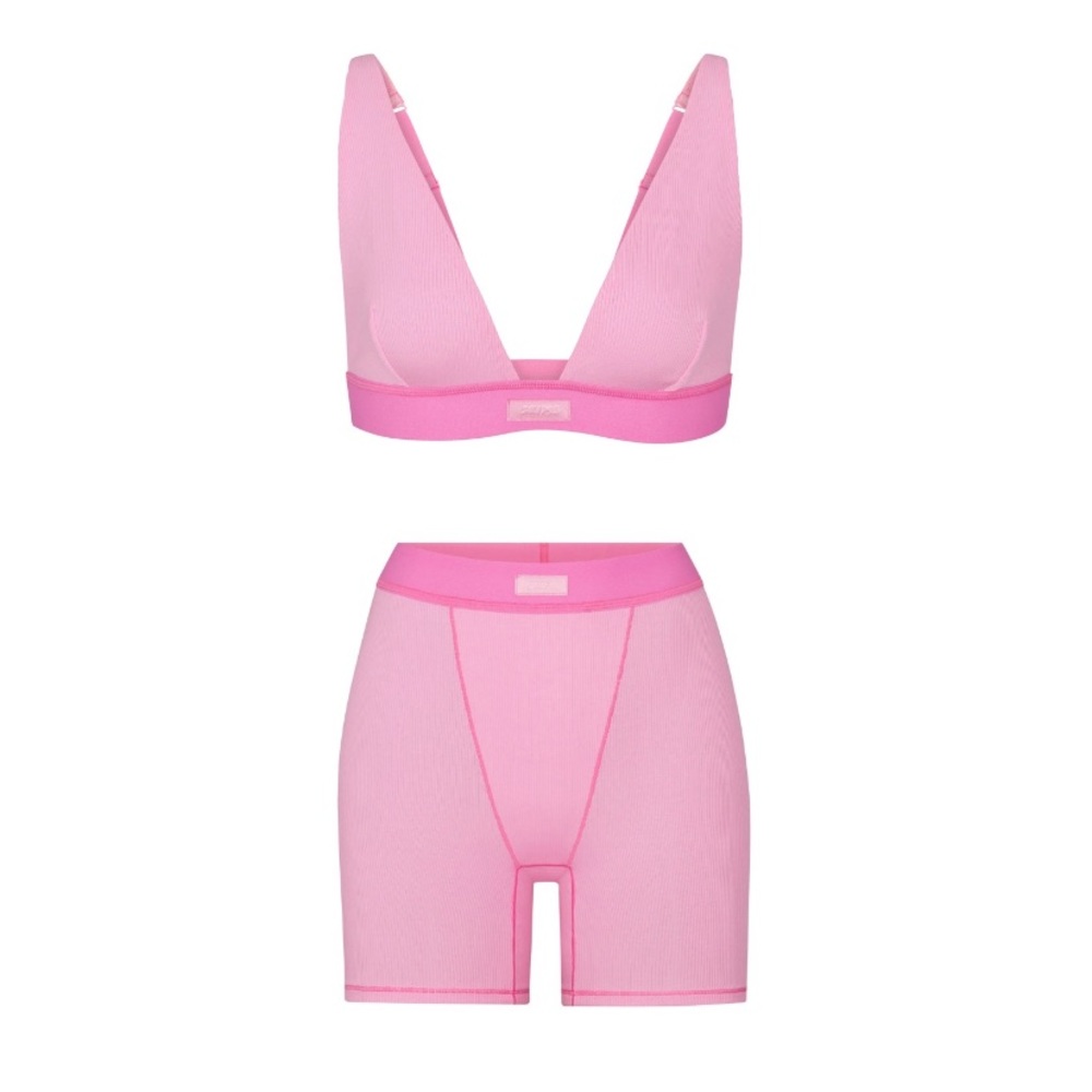 Skims bubblegum cotton ribbed plunge bralette and boxers